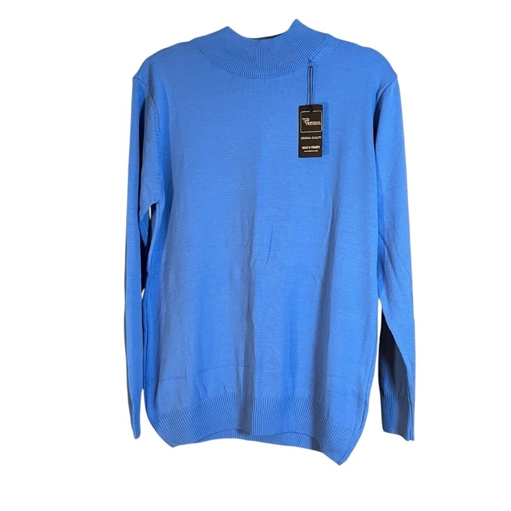 Tailored Recreation Premium Sweater Mens XL Blue Wool Blend Mock Neck Fitted NWT